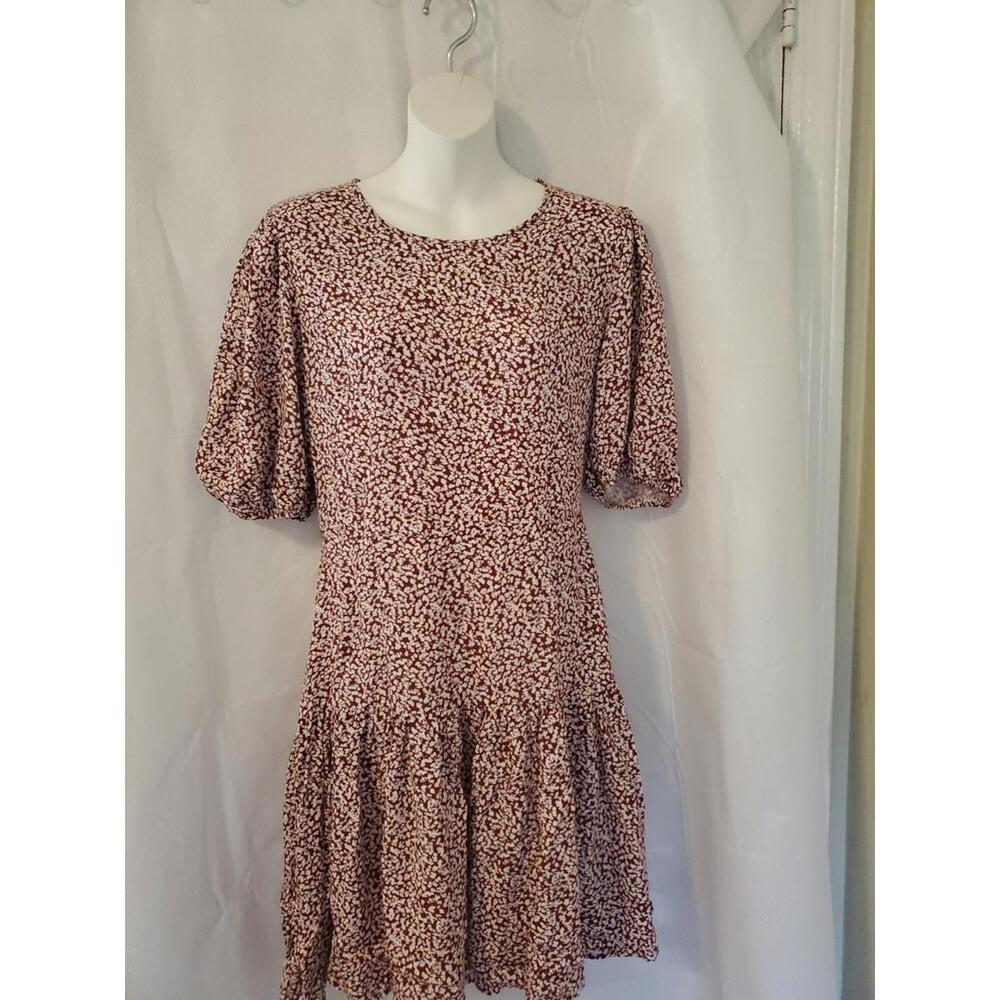 Free People Floral Open Back Mini Dress Women's Size Medium Red/White